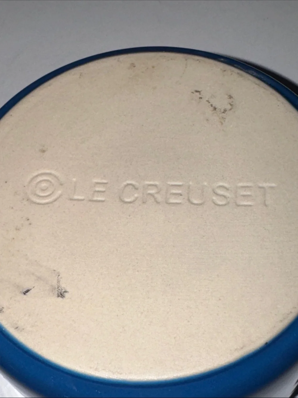 Le Creuset Mini Round Cocotte Marseille Blue Stoneware with Lid 8 oz
